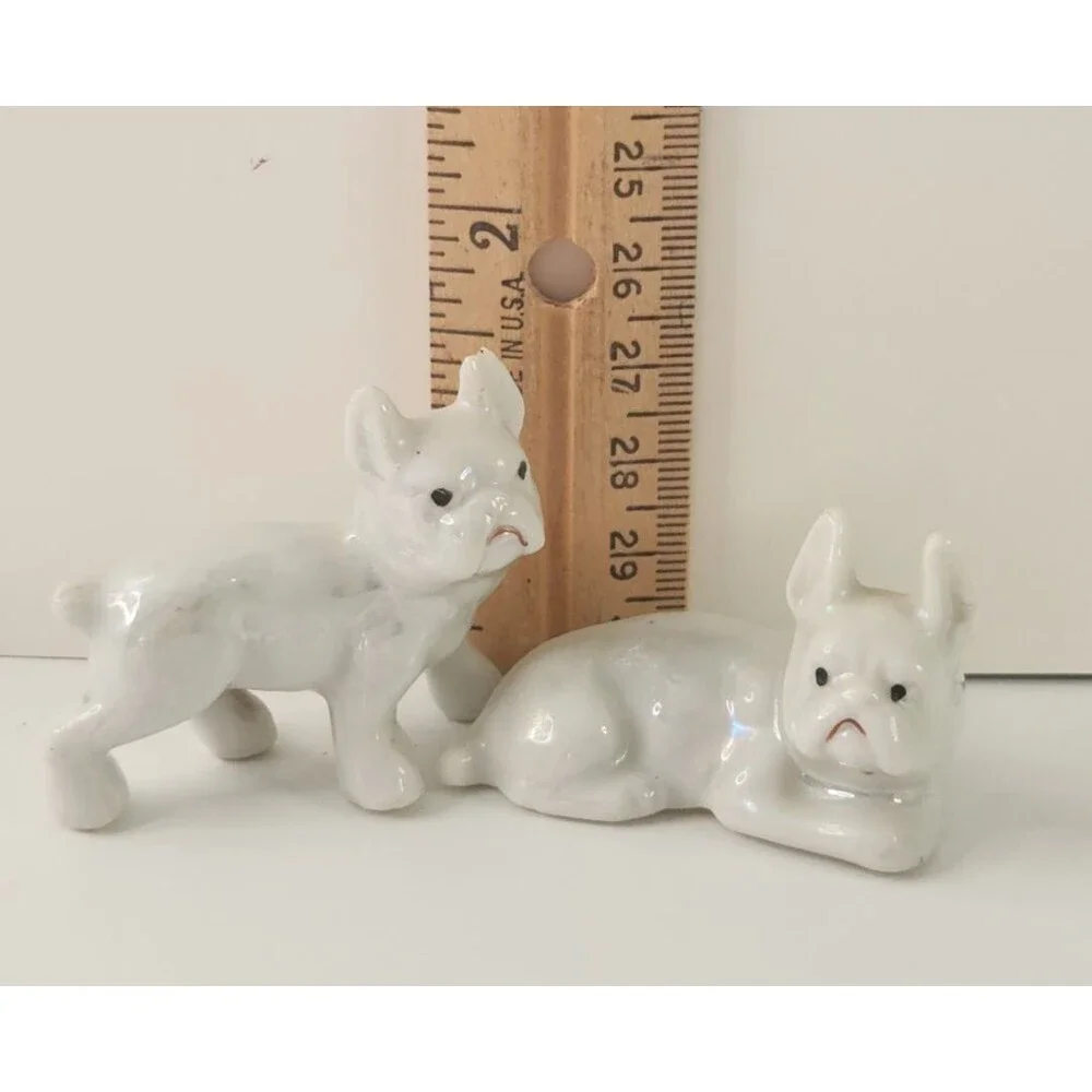 VINTAGE FRENCH BULLDOG LUSTERWARE PORCELAIN FIGURES  FRENCHIE- MADE IN JAPAN 2”